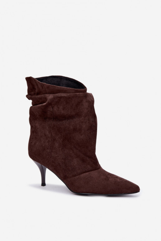Schokoladenfarbene Slipper-Stiefeletten mit schmalen Absätzen Slouchy Yesenia