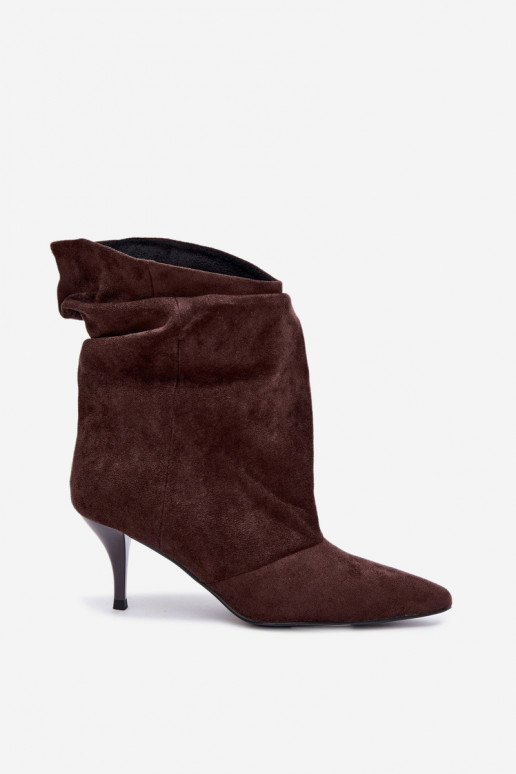 Schokoladenfarbene Slipper-Stiefeletten mit schmalen Absätzen Slouchy Yesenia
