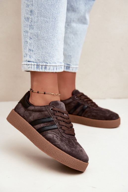 Damen-Sneaker aus schokoladenfarbenem Kunstveloursleder Bellmont