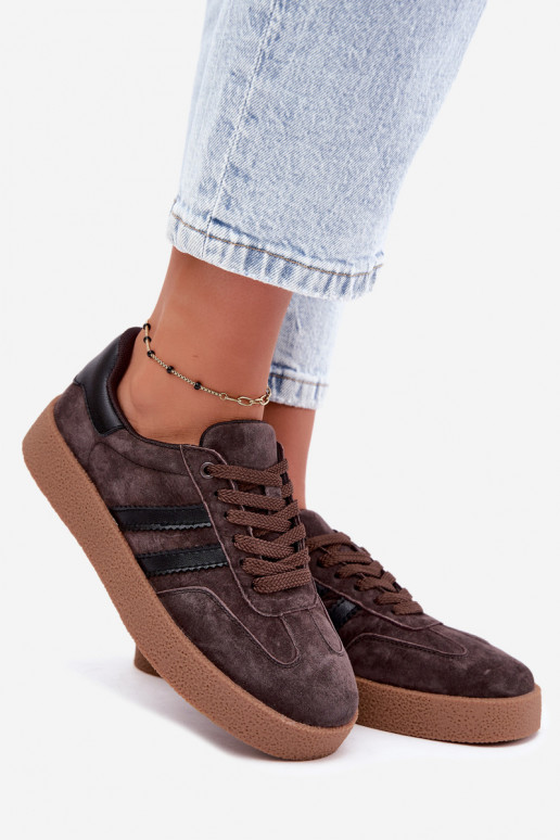 Damen-Sneaker aus schokoladenfarbenem Kunstveloursleder Bellmont