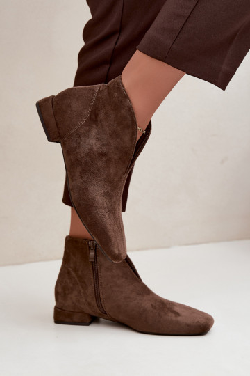 Khaki niedrige Stiefeletten Cut Out mit breiten Absätzen Canella