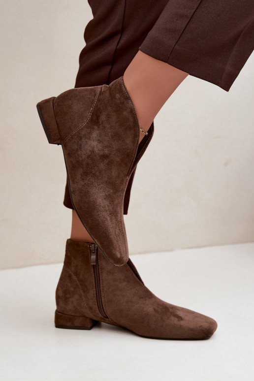 Khaki niedrige Stiefeletten Cut Out mit breiten Absätzen Canella