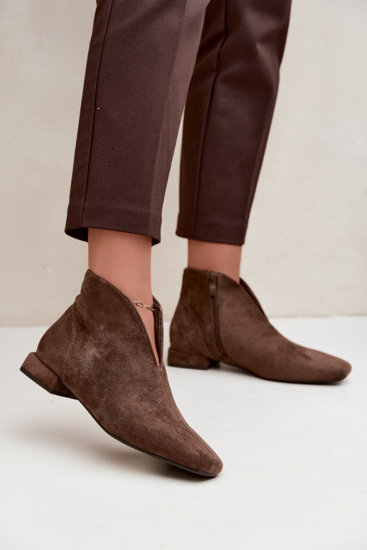 Khaki niedrige Stiefeletten Cut Out mit breiten Absätzen Canella