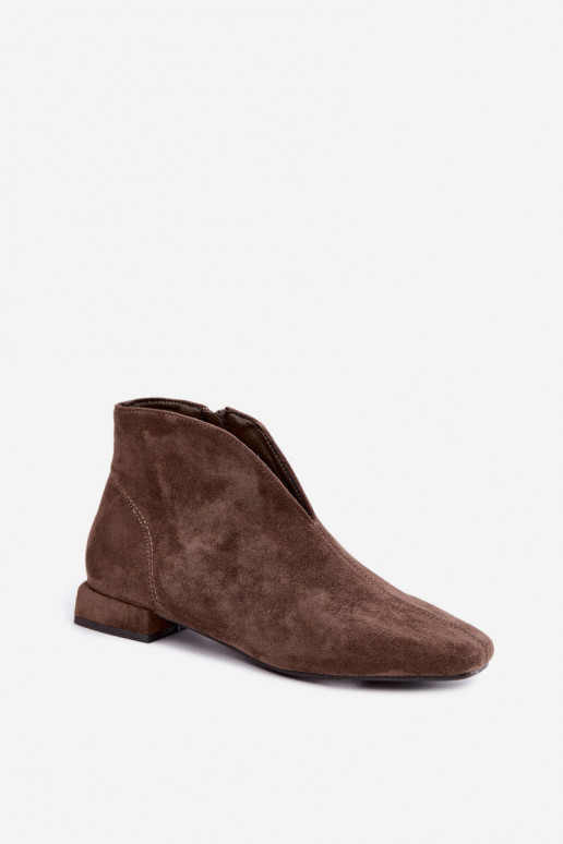 Khaki niedrige Stiefeletten Cut Out mit breiten Absätzen Canella