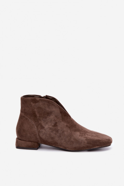 Khaki niedrige Stiefeletten Cut Out mit breiten Absätzen Canella