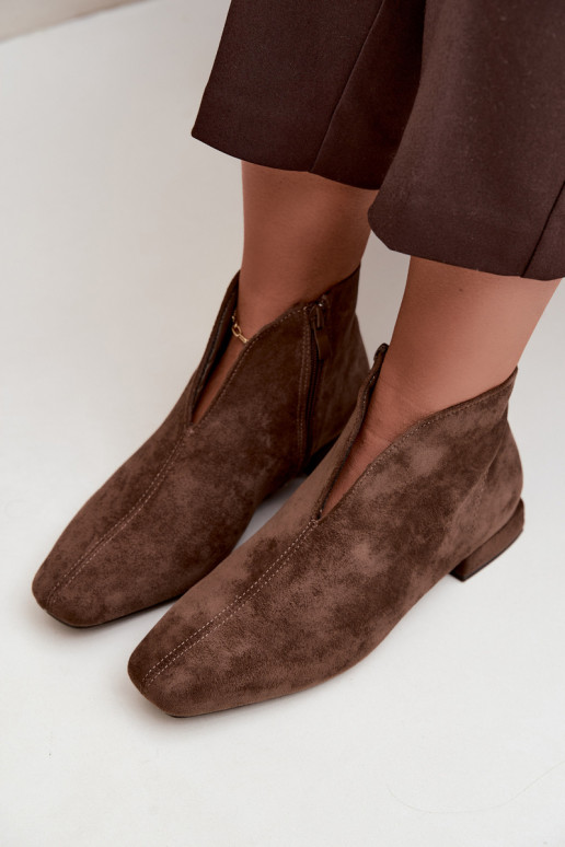 Khaki niedrige Stiefeletten Cut Out mit breiten Absätzen Canella