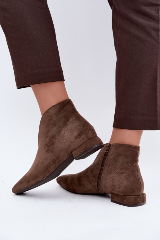 Khaki niedrige Stiefeletten Cut Out mit breiten Absätzen Canella