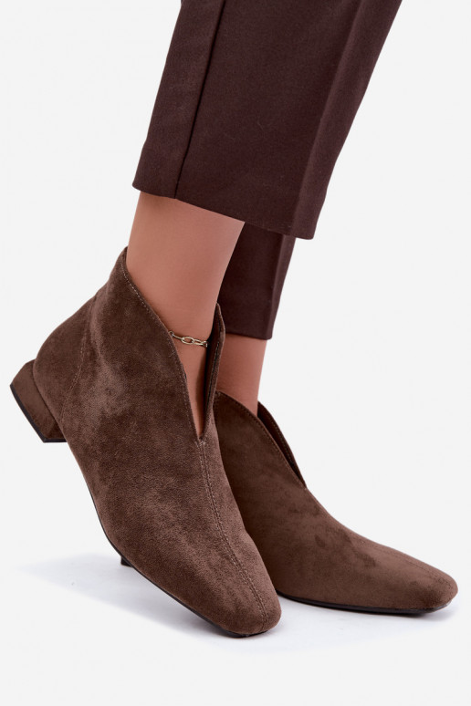 Khaki niedrige Stiefeletten Cut Out mit breiten Absätzen Canella