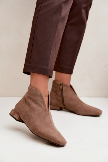 Sandfarbene niedrige Stiefeletten Cut Out mit breiten Absätzen Canella 2