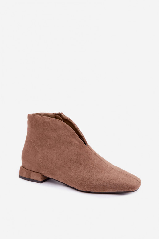 Sandfarbene niedrige Stiefeletten Cut Out mit breiten Absätzen Canella