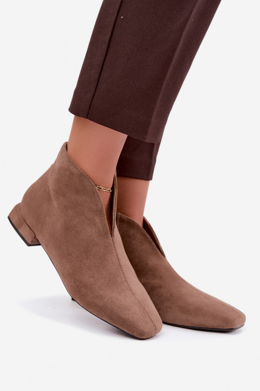 Sandfarbene niedrige Stiefeletten Cut Out mit breiten Absätzen Canella