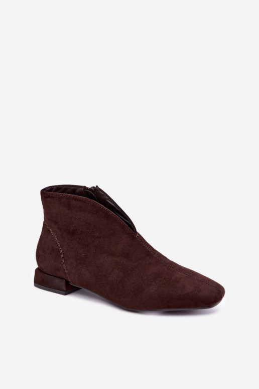 Schokoladenfarbene niedrige Stiefeletten Cut Out mit breiten Absätzen Canella