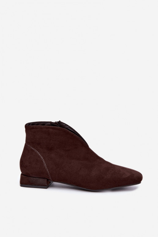 Schokoladenfarbene niedrige Stiefeletten Cut Out mit breiten Absätzen Canella