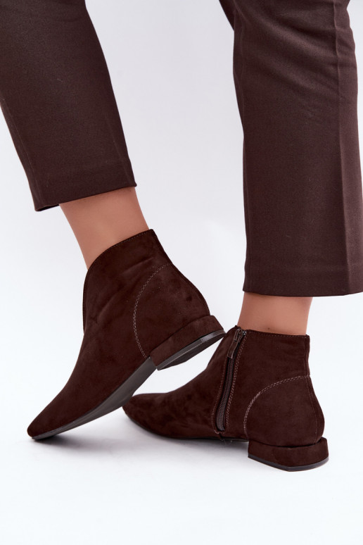 Schokoladenfarbene niedrige Stiefeletten Cut Out mit breiten Absätzen Canella