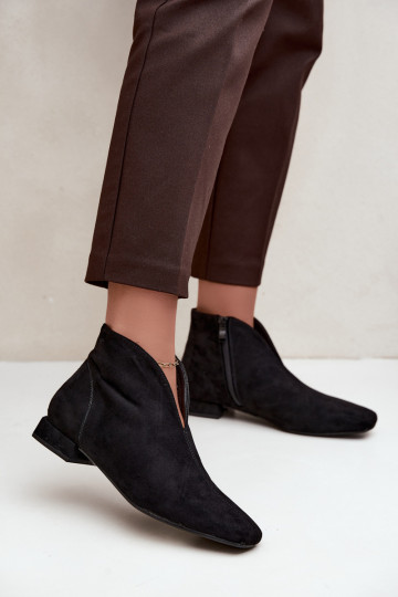 Schwarze niedrige Stiefeletten Cut Out mit breiten Absätzen Canella 2