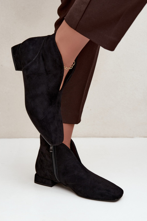 Schwarze niedrige Stiefeletten Cut Out mit breiten Absätzen Canella