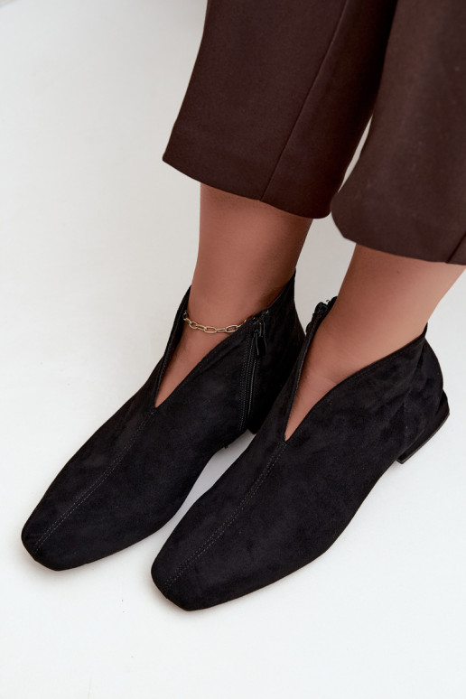 Schwarze niedrige Stiefeletten Cut Out mit breiten Absätzen Canella