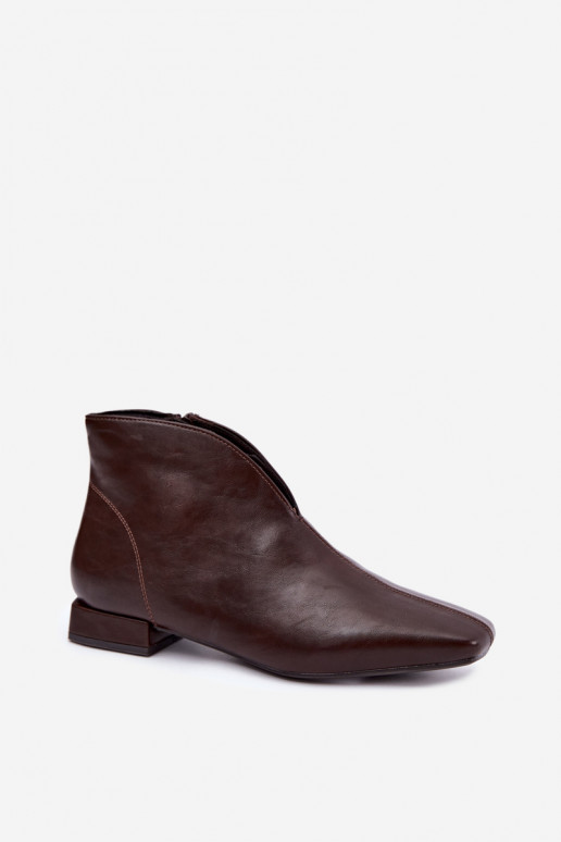 Dunkelbraune niedrige Stiefeletten Cut Out mit breiten Absätzen aus Kunstleder Canella