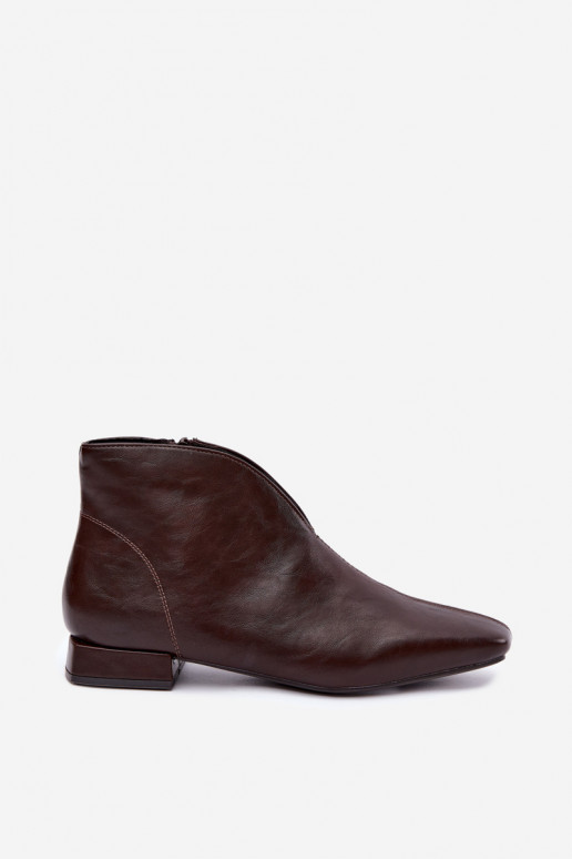 Dunkelbraune niedrige Stiefeletten Cut Out mit breiten Absätzen aus Kunstleder Canella