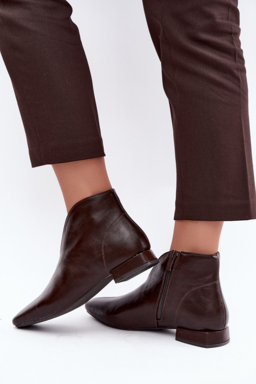 Dunkelbraune niedrige Stiefeletten Cut Out mit breiten Absätzen aus Kunstleder Canella