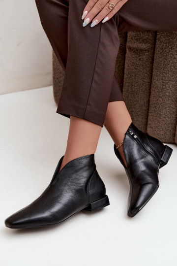 Schwarze niedrige Stiefeletten Cut Out mit breiten Absätzen aus Kunstleder Canella