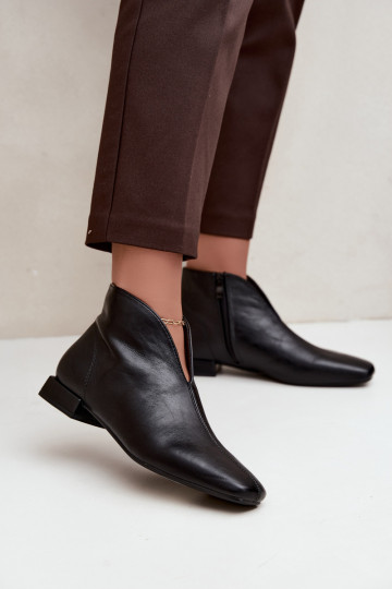 Schwarze niedrige Stiefeletten Cut Out mit breiten Absätzen aus Kunstleder Canella 2
