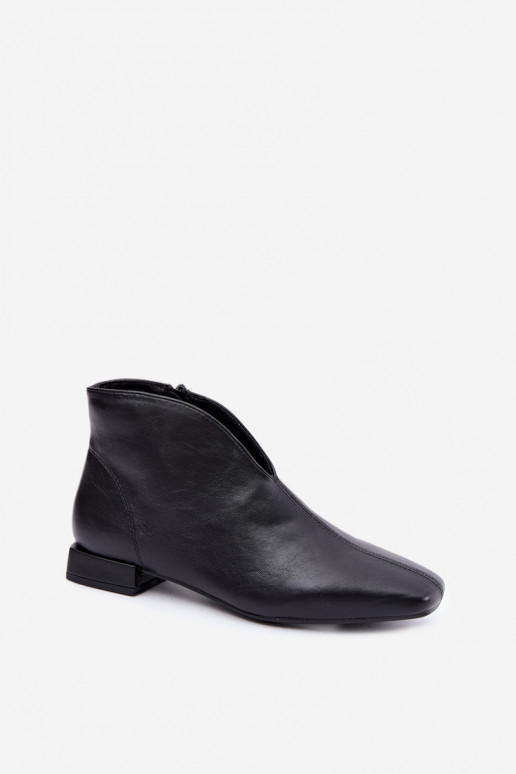 Schwarze niedrige Stiefeletten Cut Out mit breiten Absätzen aus Kunstleder Canella