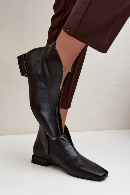 Schwarze niedrige Stiefeletten Cut Out mit breiten Absätzen aus Kunstleder Canella