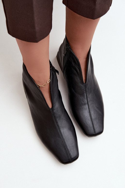 Schwarze niedrige Stiefeletten Cut Out mit breiten Absätzen aus Kunstleder Canella