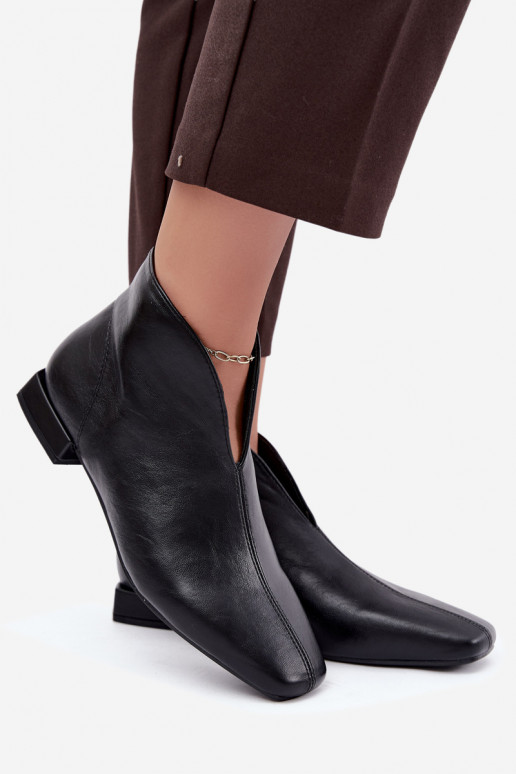 Schwarze niedrige Stiefeletten Cut Out mit breiten Absätzen aus Kunstleder Canella