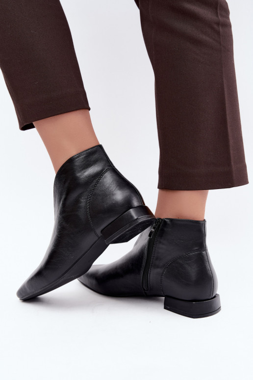 Schwarze niedrige Stiefeletten Cut Out mit breiten Absätzen aus Kunstleder Canella