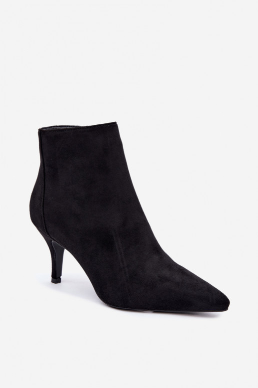 Schwarze Kunstveloursleder Stiefeletten mit spitzen Absätzen Niretta