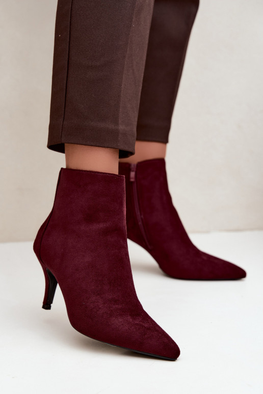 Bordeauxfarbene Kunstveloursleder Stiefeletten mit spitzen Absätzen Niretta