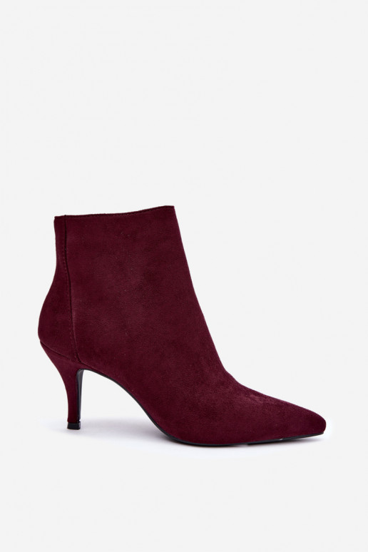 Bordeauxfarbene Kunstveloursleder Stiefeletten mit spitzen Absätzen Niretta