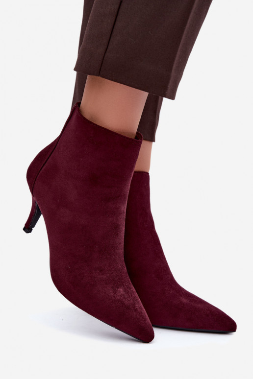 Bordeauxfarbene Kunstveloursleder Stiefeletten mit spitzen Absätzen Niretta