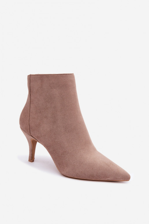 Khaki Kunstveloursleder Stiefeletten mit spitzen Absätzen Niretta