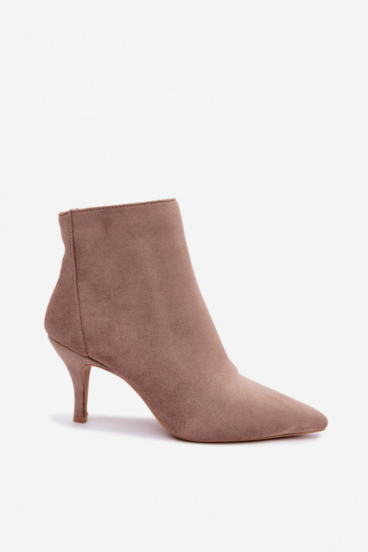 Khaki Kunstveloursleder Stiefeletten mit spitzen Absätzen Niretta