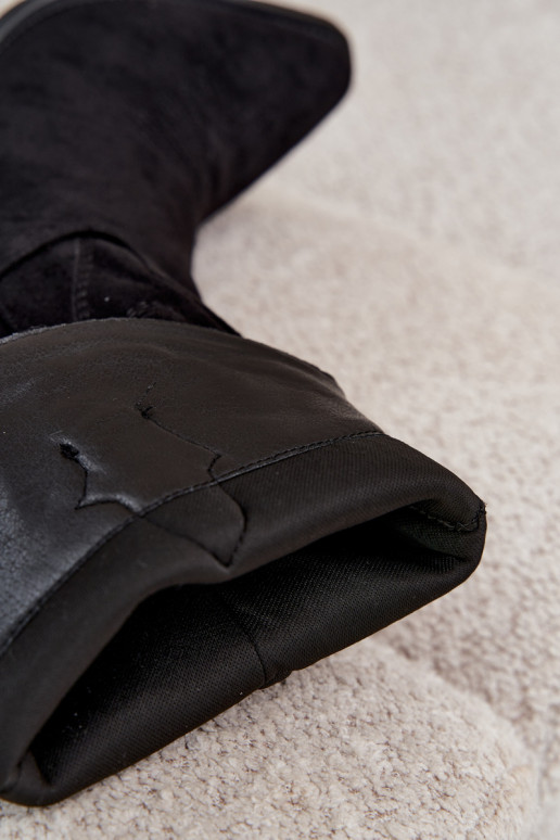 Schwarze Kunstveloursleder Stiefel im Cowboy-Stil mit Absätzen Jarissa