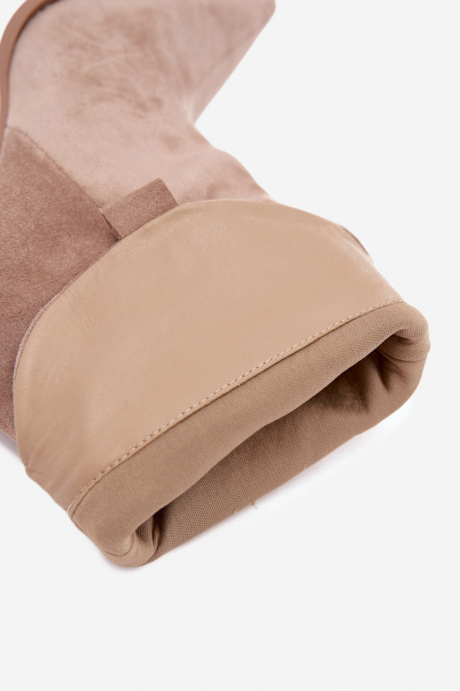 Sandfarbene Veloursleder Stiefeletten mit Rüschen am Absatz Inela