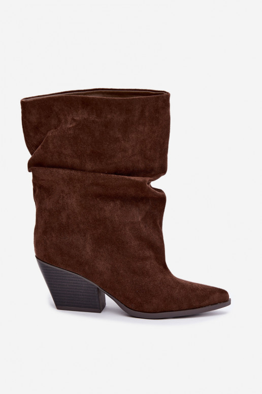 Braune zerknitterte Slipper Stiefeletten auf Blockabsatz Cazela