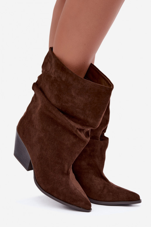 Braune zerknitterte Slipper Stiefeletten auf Blockabsatz Cazela