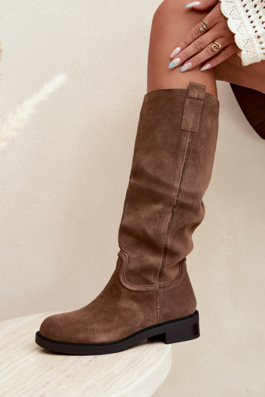 Braune gefütterte Veloursleder Stiefel Ashmere