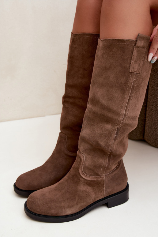 Braune gefütterte Veloursleder Stiefel Ashmere
