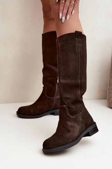 Schokoladenfarbene gefütterte Veloursleder Stiefel Ashmere 2