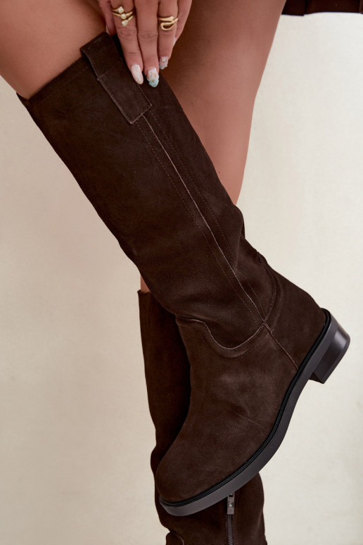 Schokoladenfarbene gefütterte Veloursleder Stiefel Ashmere