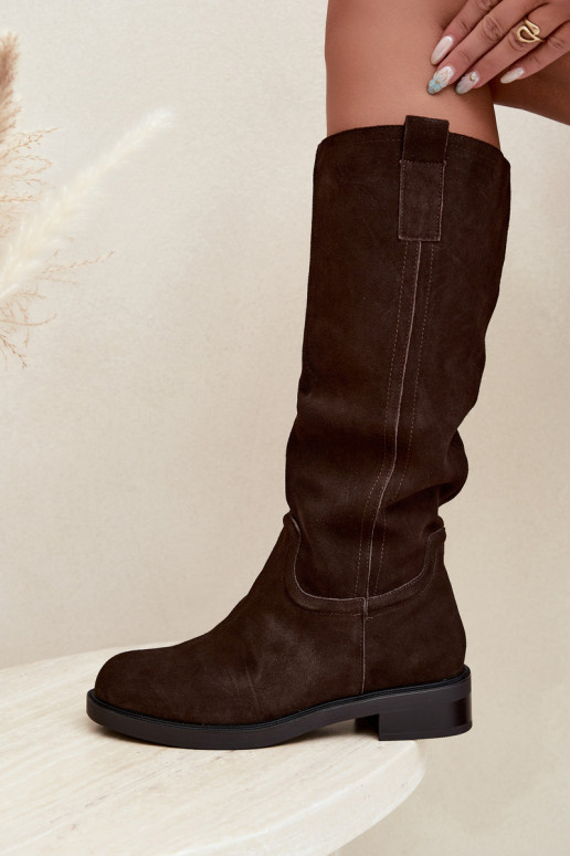 Schokoladenfarbene gefütterte Veloursleder Stiefel Ashmere