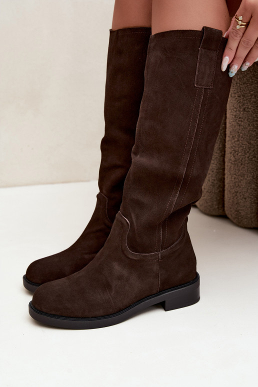 Schokoladenfarbene gefütterte Veloursleder Stiefel Ashmere