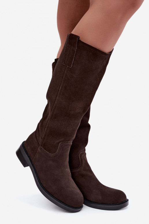 Schokoladenfarbene gefütterte Veloursleder Stiefel Ashmere