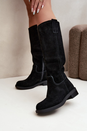 Schwarze gefütterte Veloursleder Stiefel Ashmere