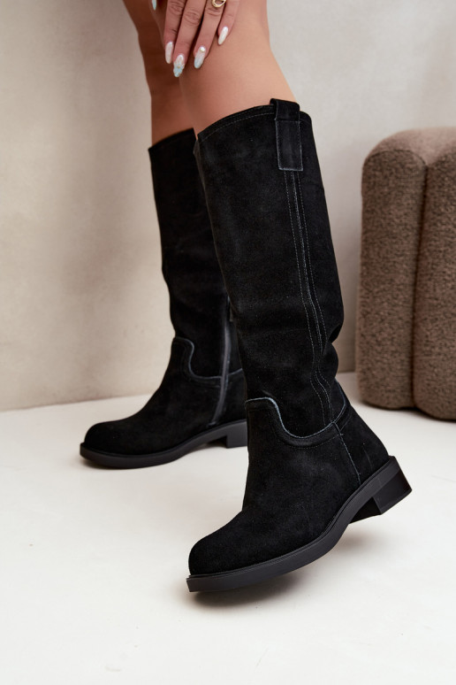 Schwarze gefütterte Veloursleder Stiefel Ashmere
